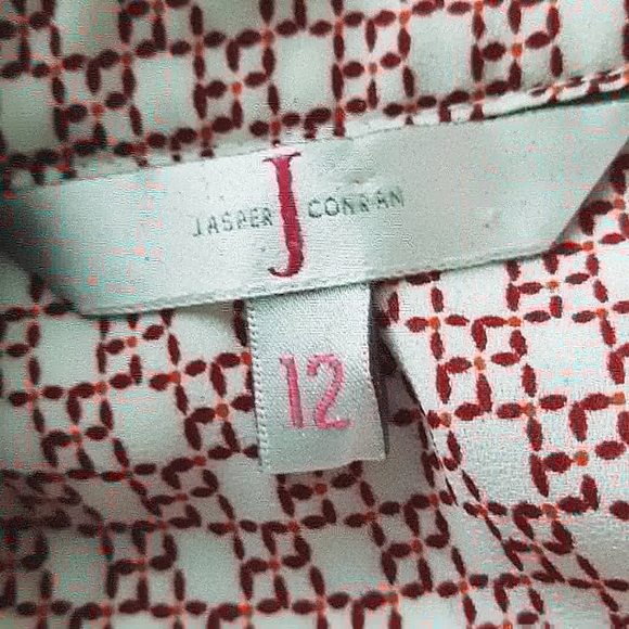 JASPER CONRAN Blouse Shirt Top Red White GeoPrint Sleeveless Collar Button Front - Picture 9 of 10